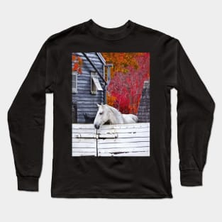 Horses - Autumn Farm With White Horse Long Sleeve T-Shirt